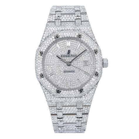 audemars piguet silver diamond watch|audemars piguet full diamond.